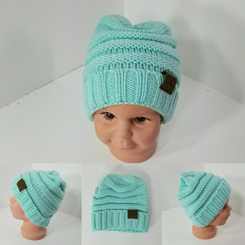 Toddler Beanie hats thermal protective cute Teal